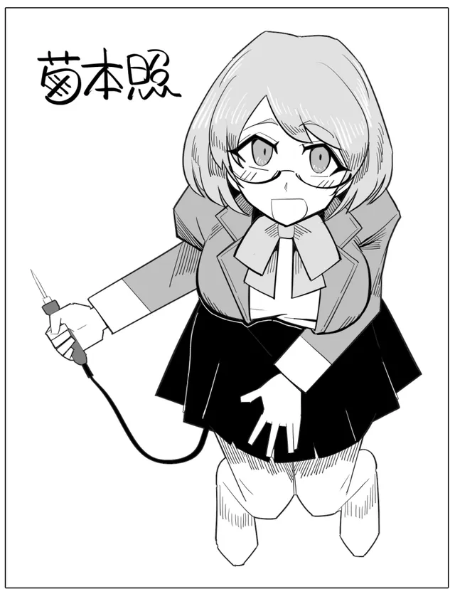 はんだごてを持って見上げる照